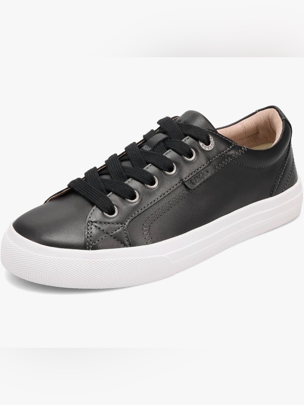 Taos Footwear Black Leather Low-Top Sneakers with White Sole